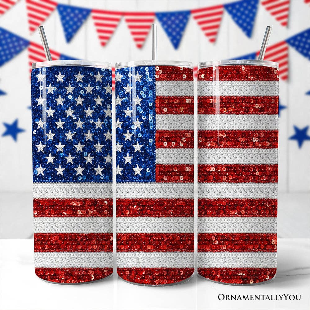 American Flag Sequin Print 20oz Tumbler