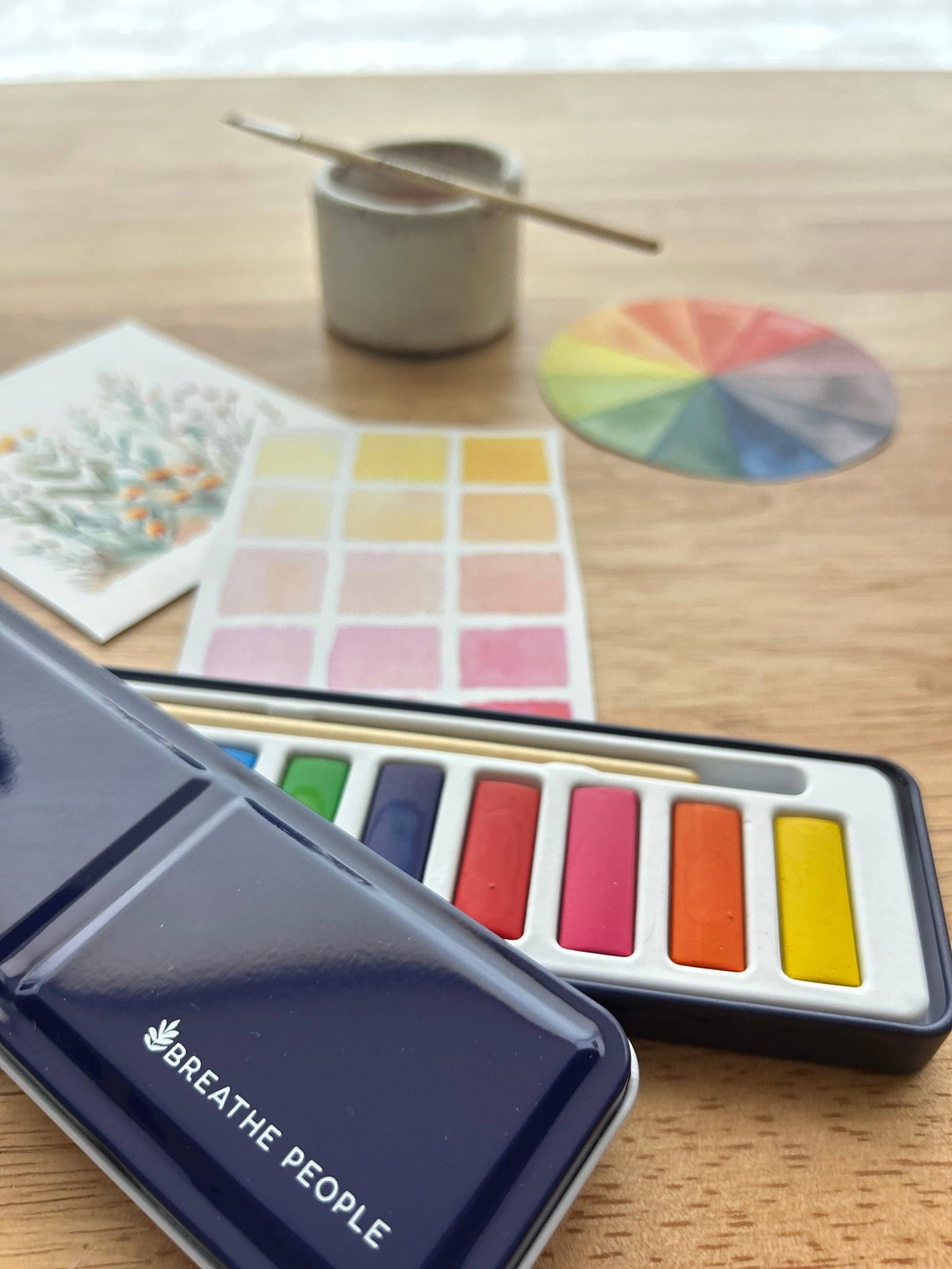 Watercolor Set (12 Artist Grade Colors + Wood Paintbrush)