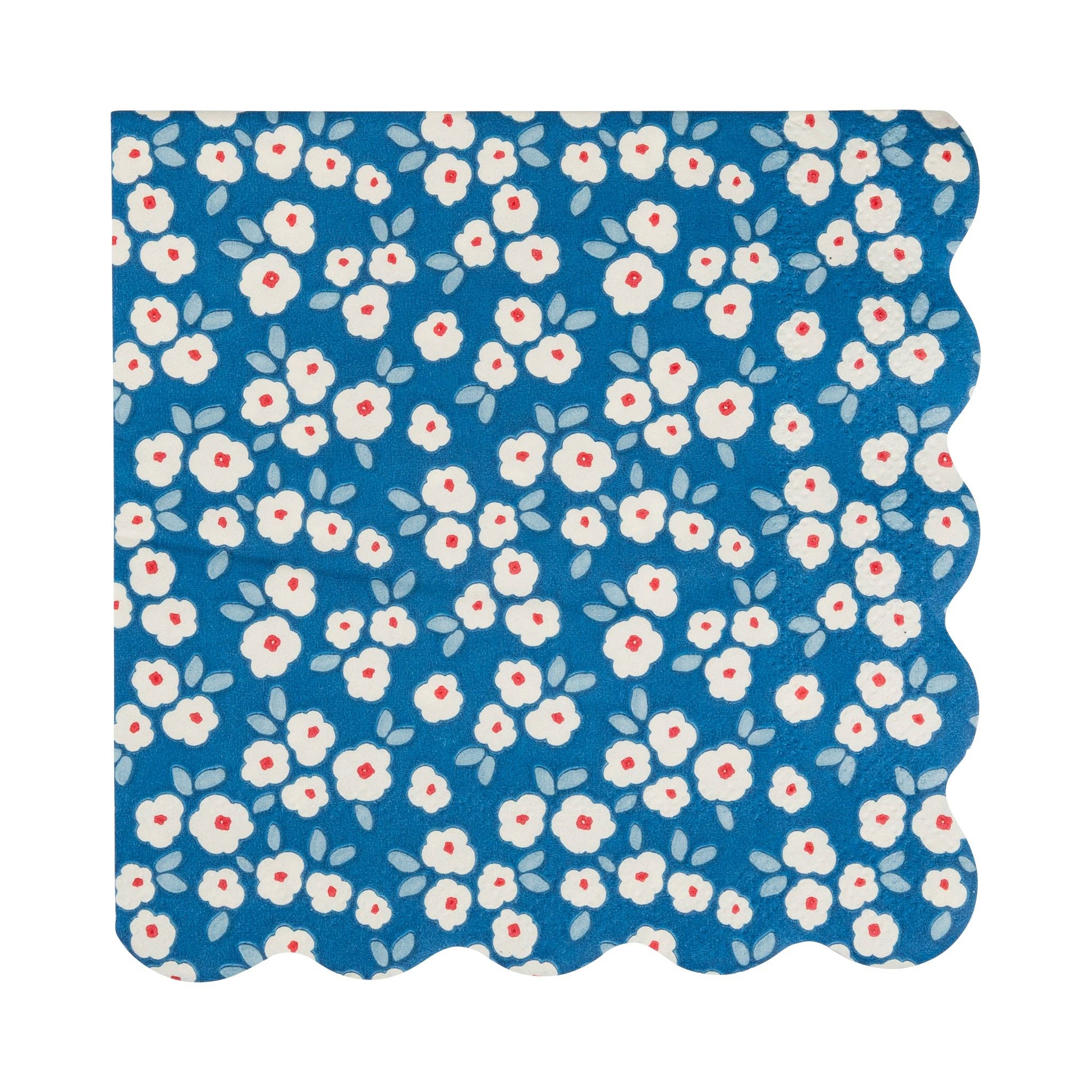 Napkin with a blue floral pattern on a white background