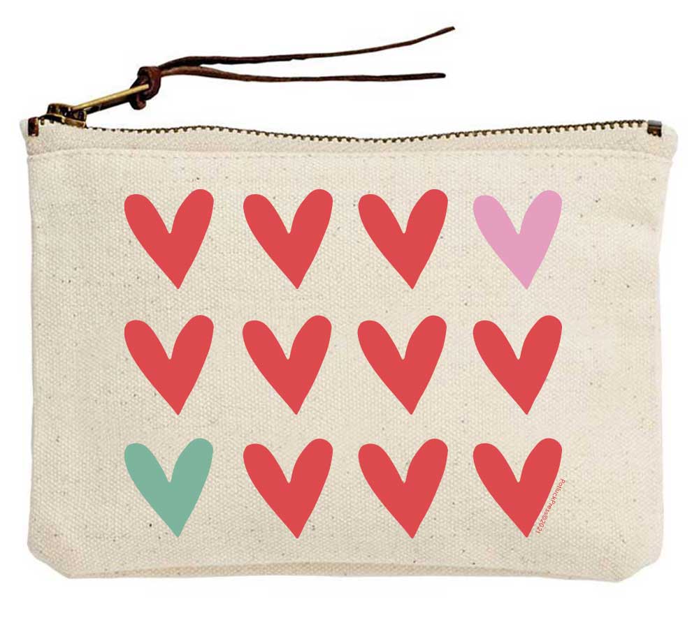 Canvas pouch with heart pattern on a white background