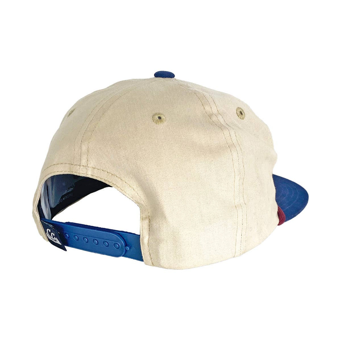 Beige cap with blue bill on a white background
