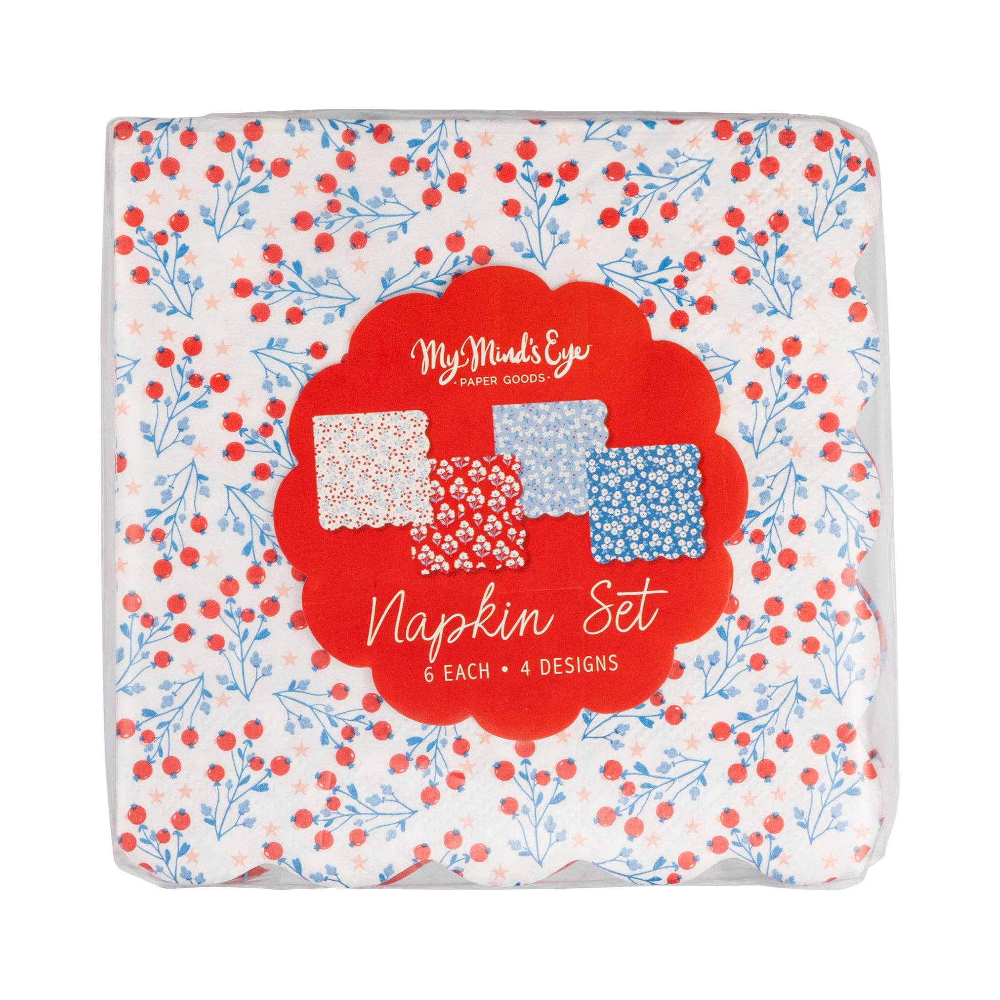 Packaged napkin set with floral patterns and &