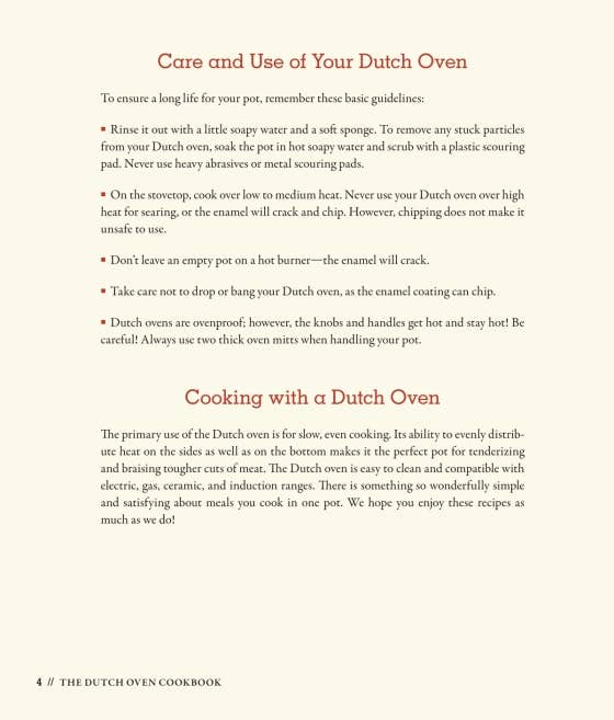 Instructions for care and use of a Dutch oven on a white background