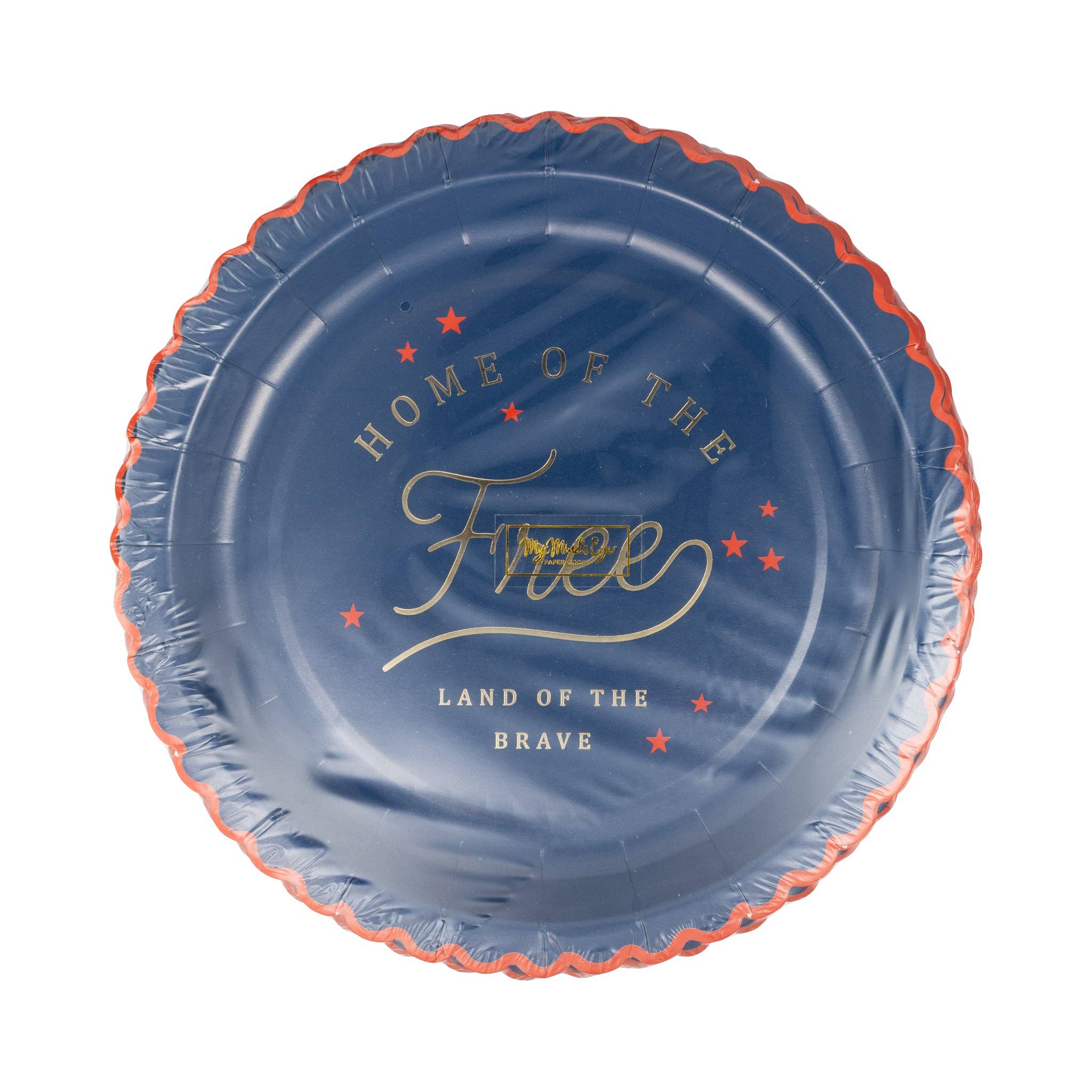 Blue paper plate with &