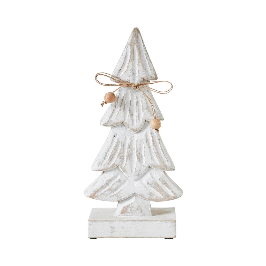 Decorative white Christmas tree with a bow on a white background