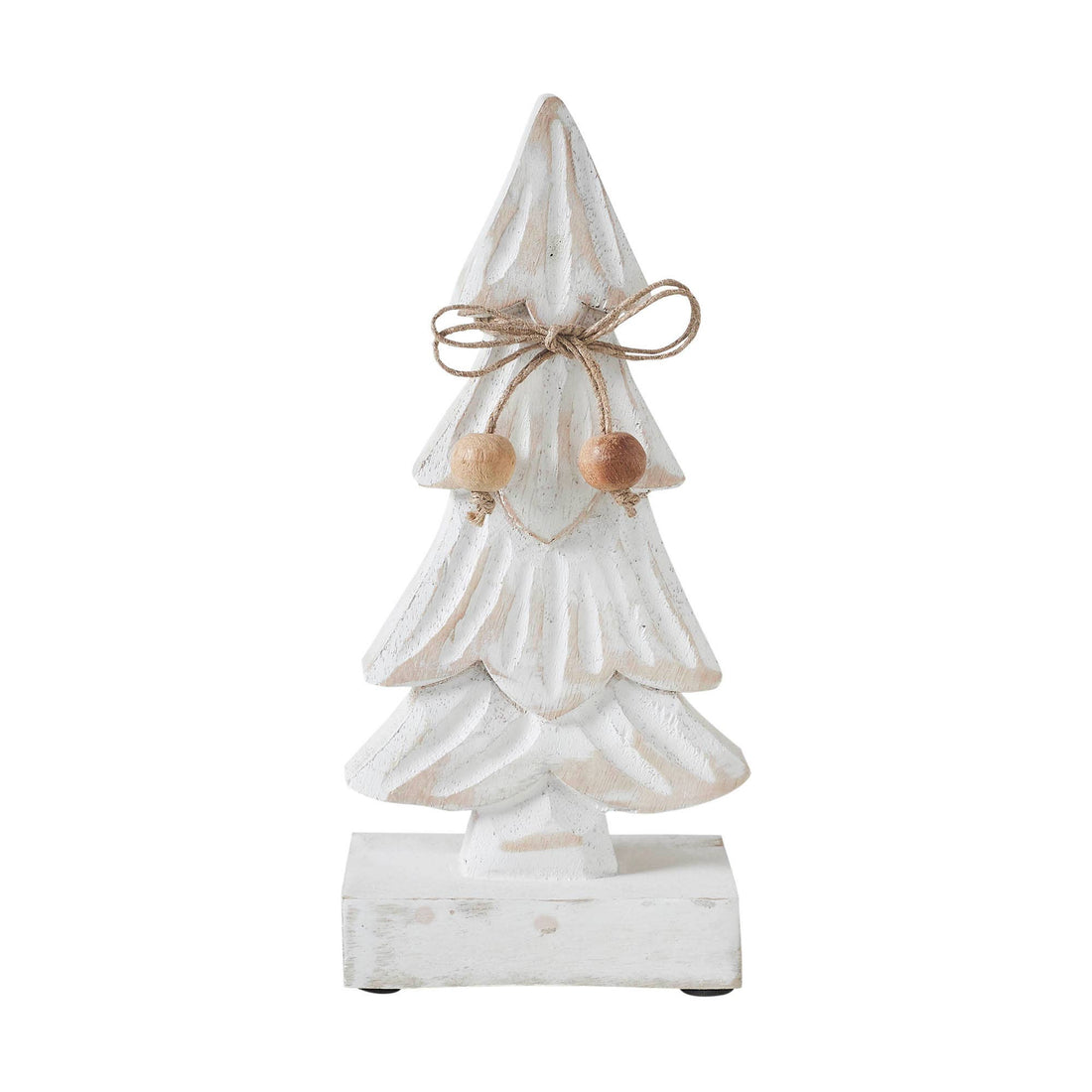 Decorative white Christmas tree with a bow and ornaments on a white background
