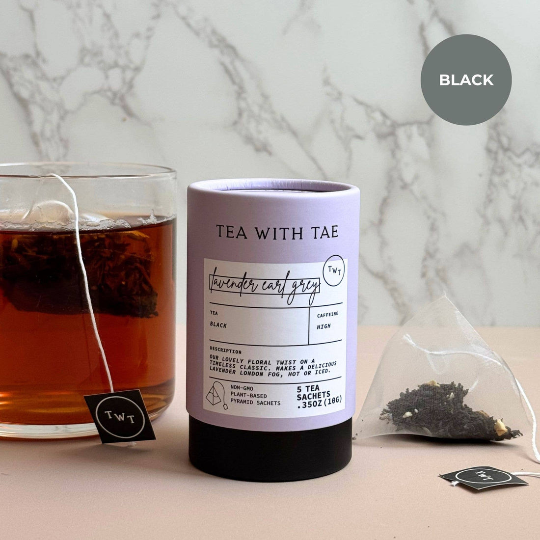 A tea canister labeled &