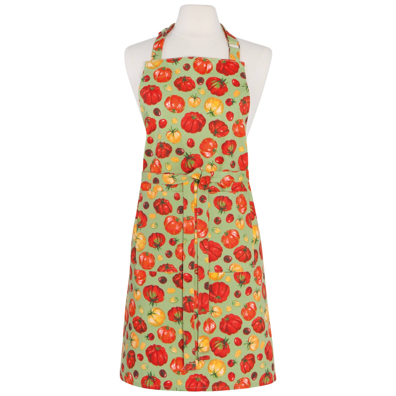 Colorful apron with tomato pattern on a white background
