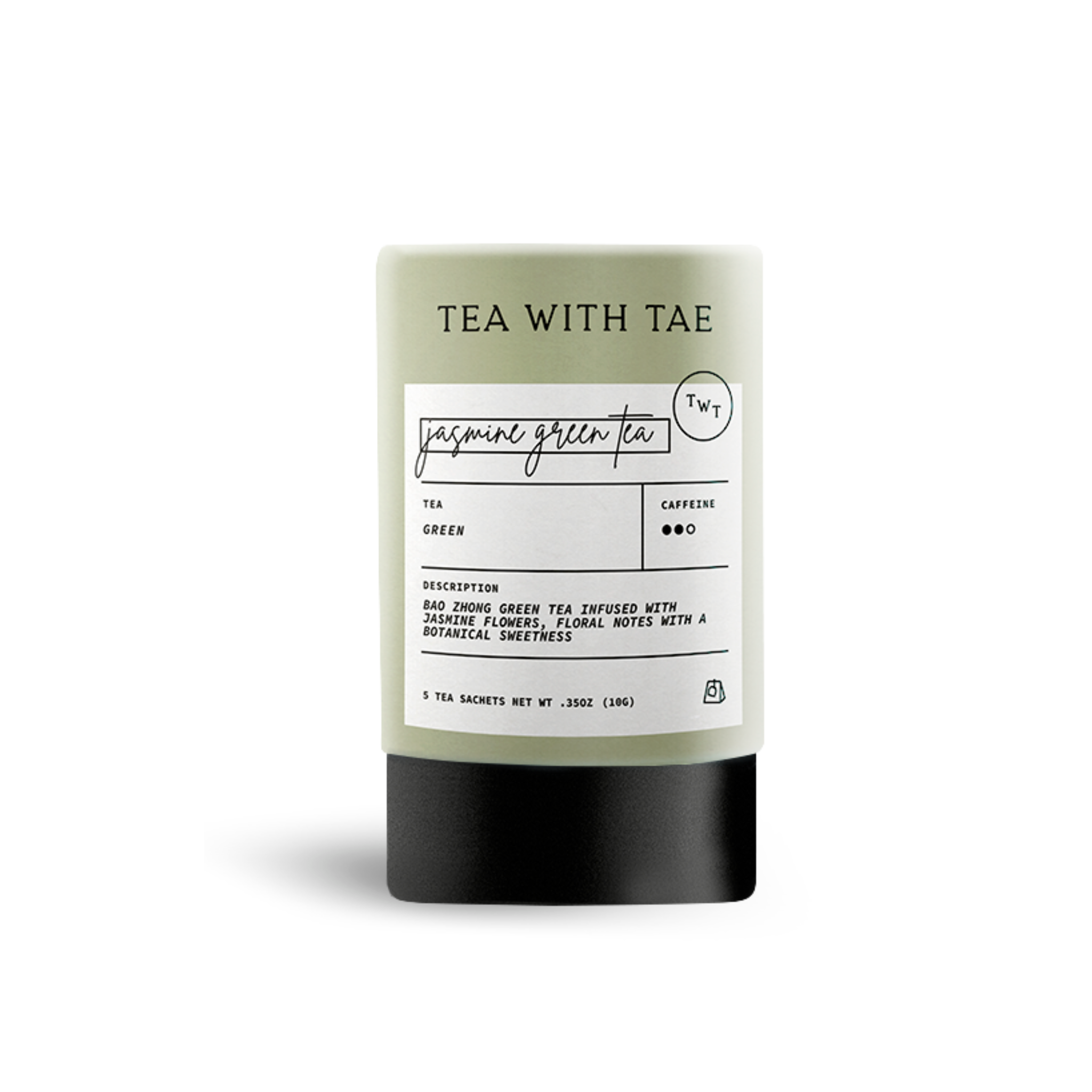 Tea package with label on a white background