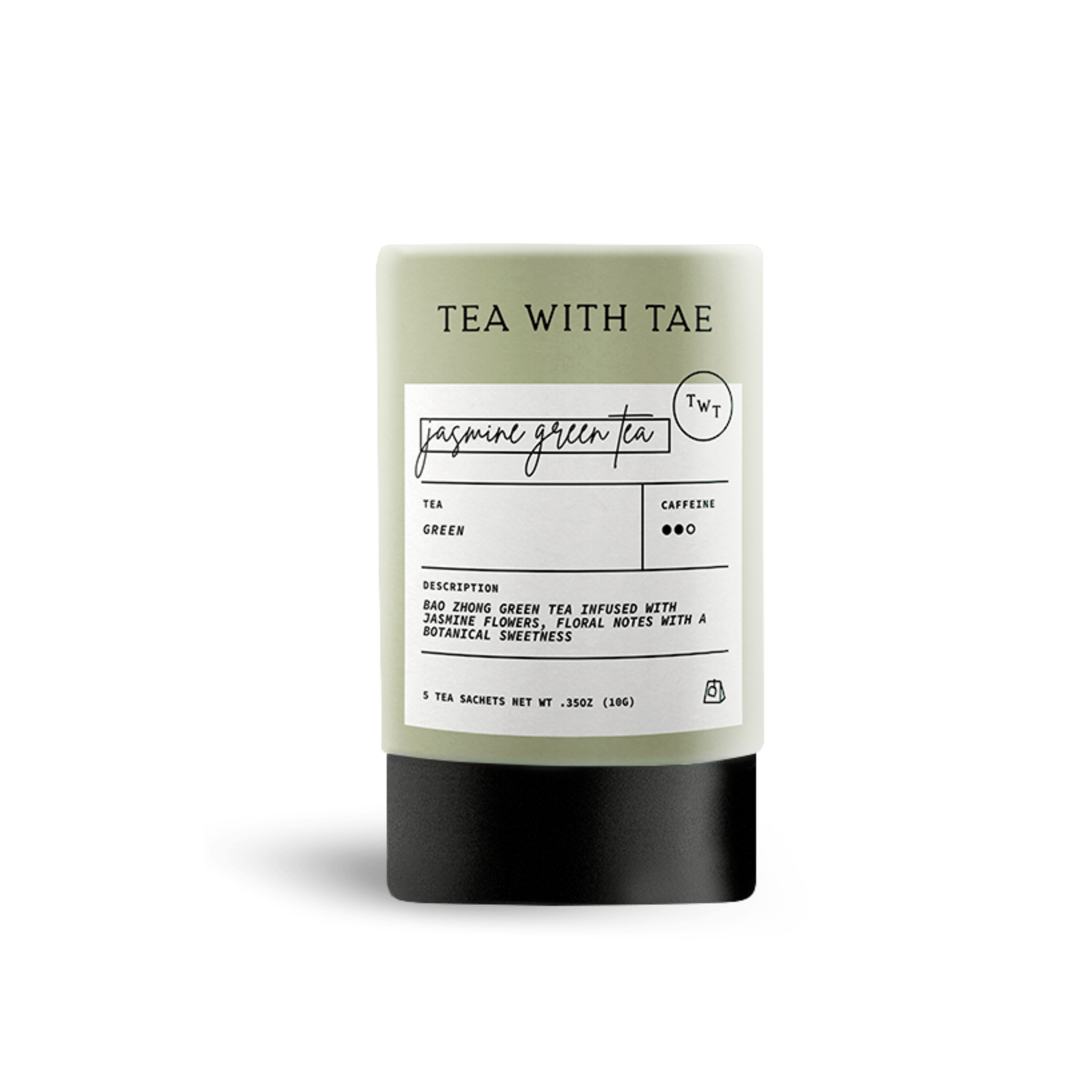 Tea package with label on a white background