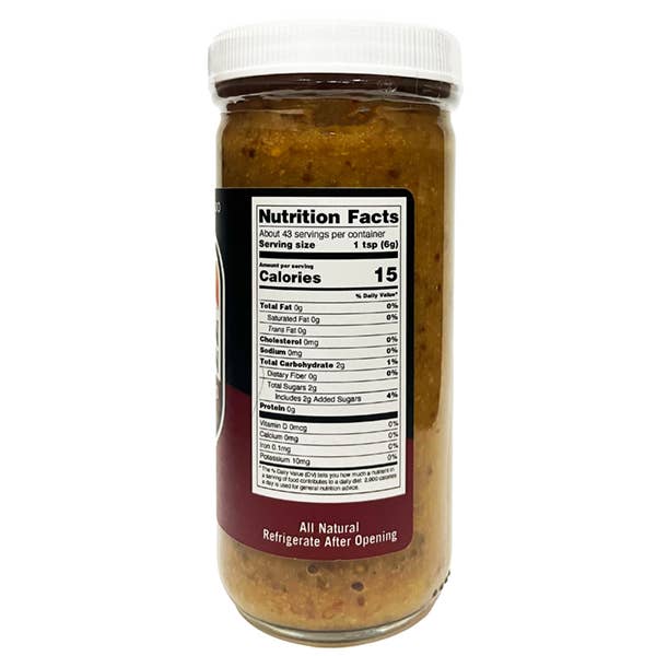 Jar of food with a nutrition facts label on a white background