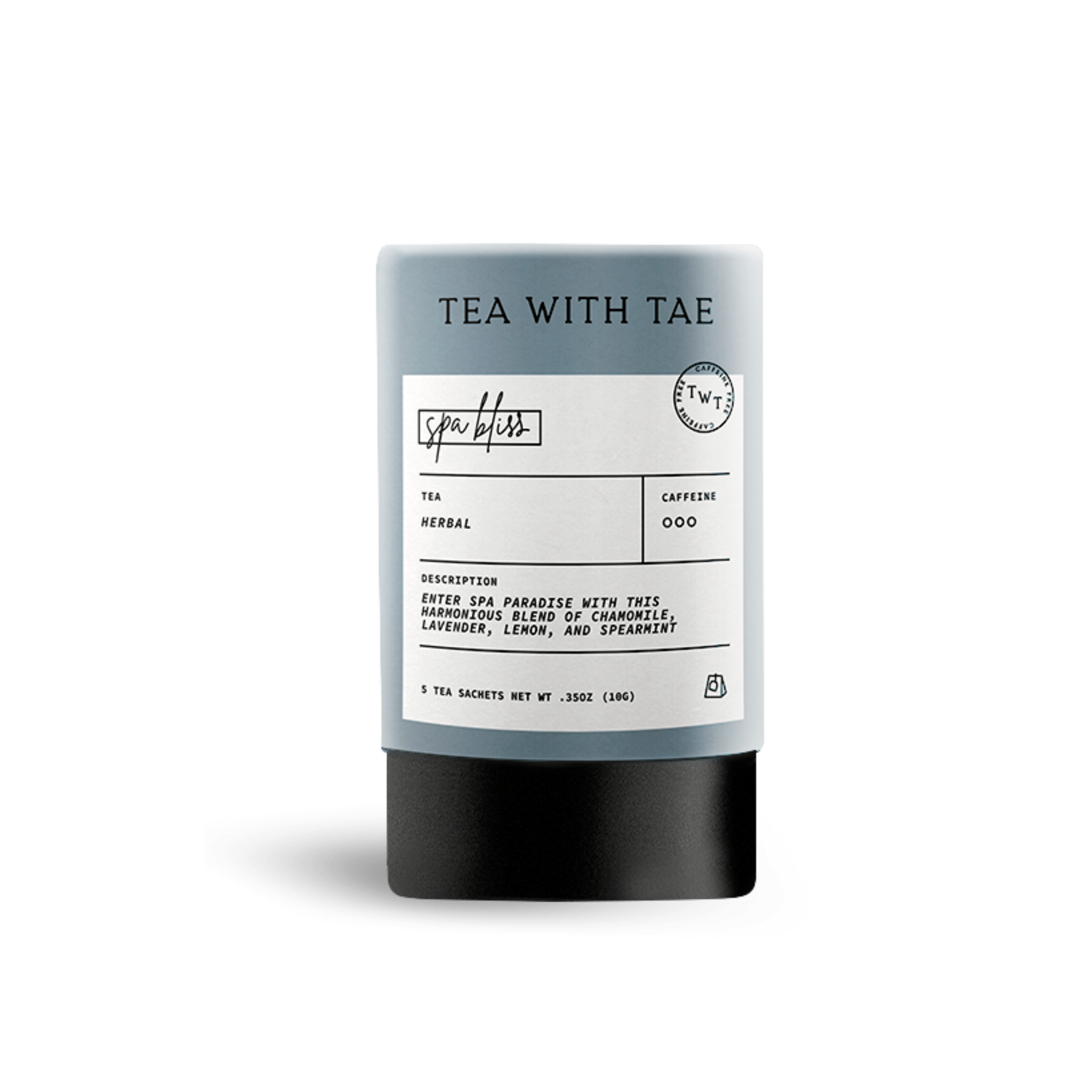 Tea package with label on a white background
