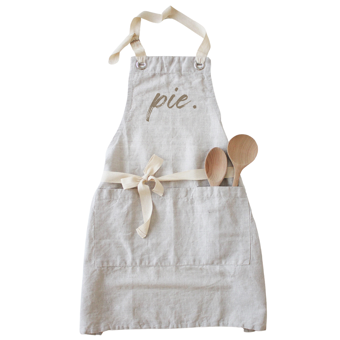 A light beige linen apron with &