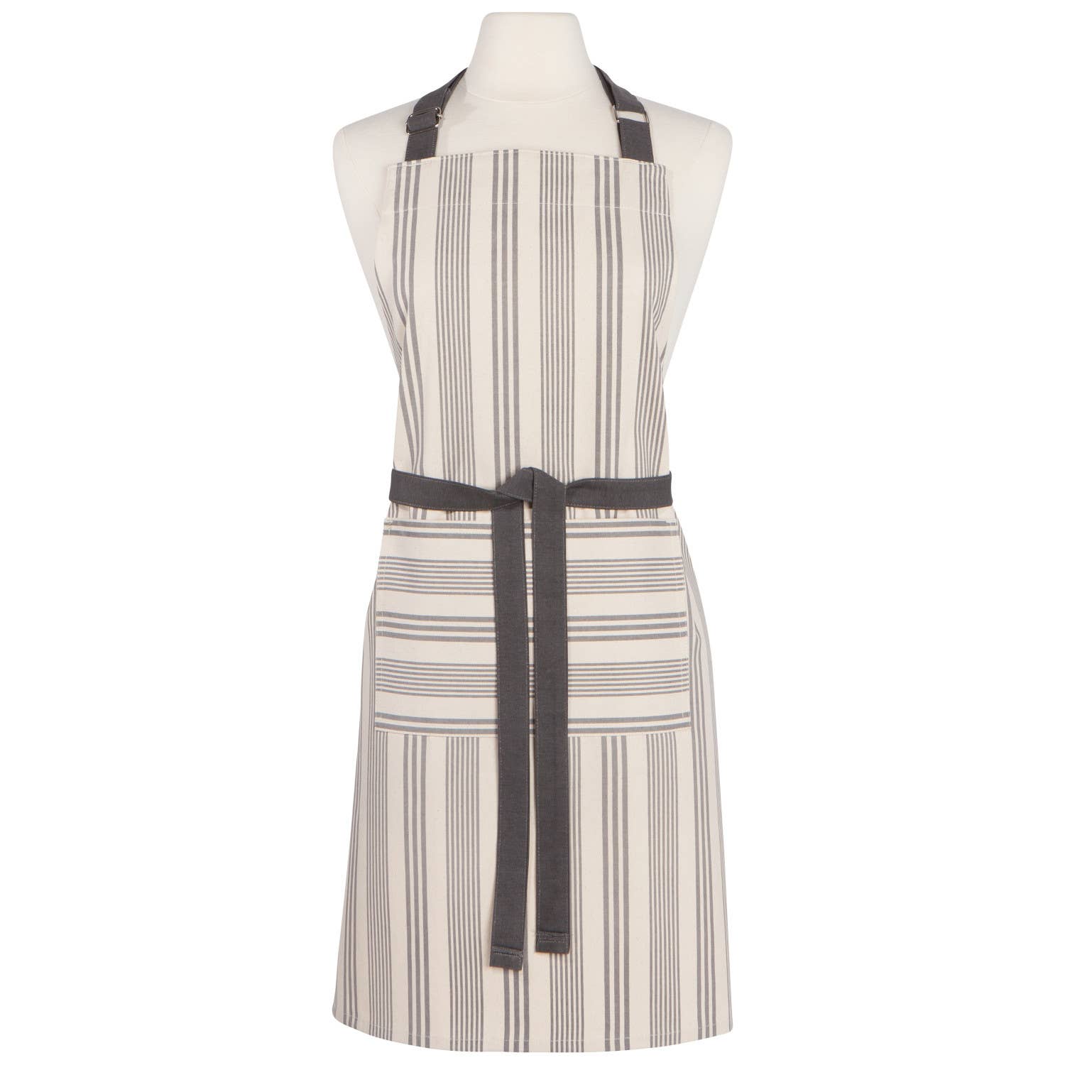 Striped apron on a mannequin against a white background