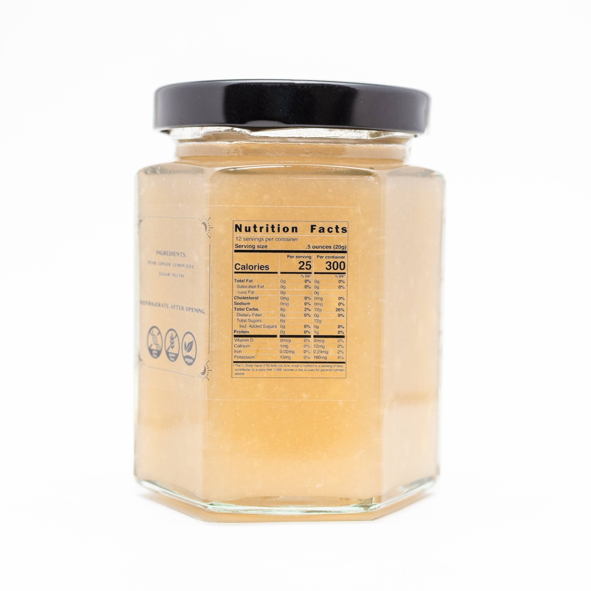 Glass jar with a black lid on a white background