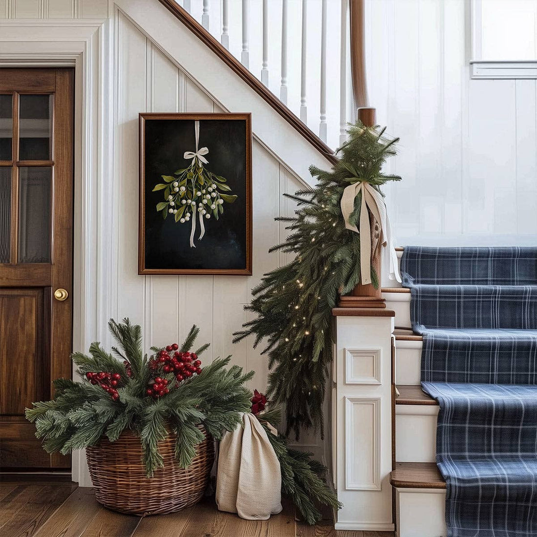 Mistletoe on Black Christmas Art Print