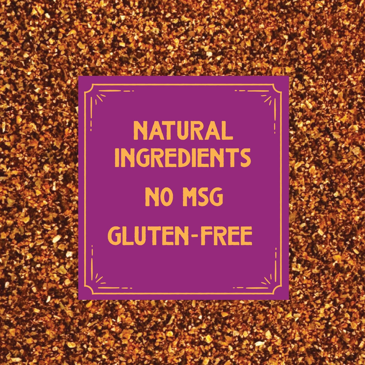 Purple label with gold text on a textured brown background
