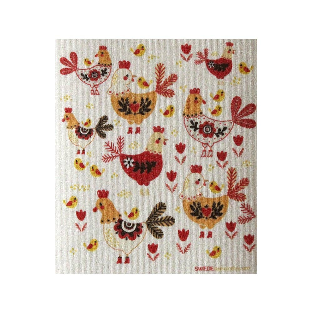 Dishcloth with chicken pattern on a white background