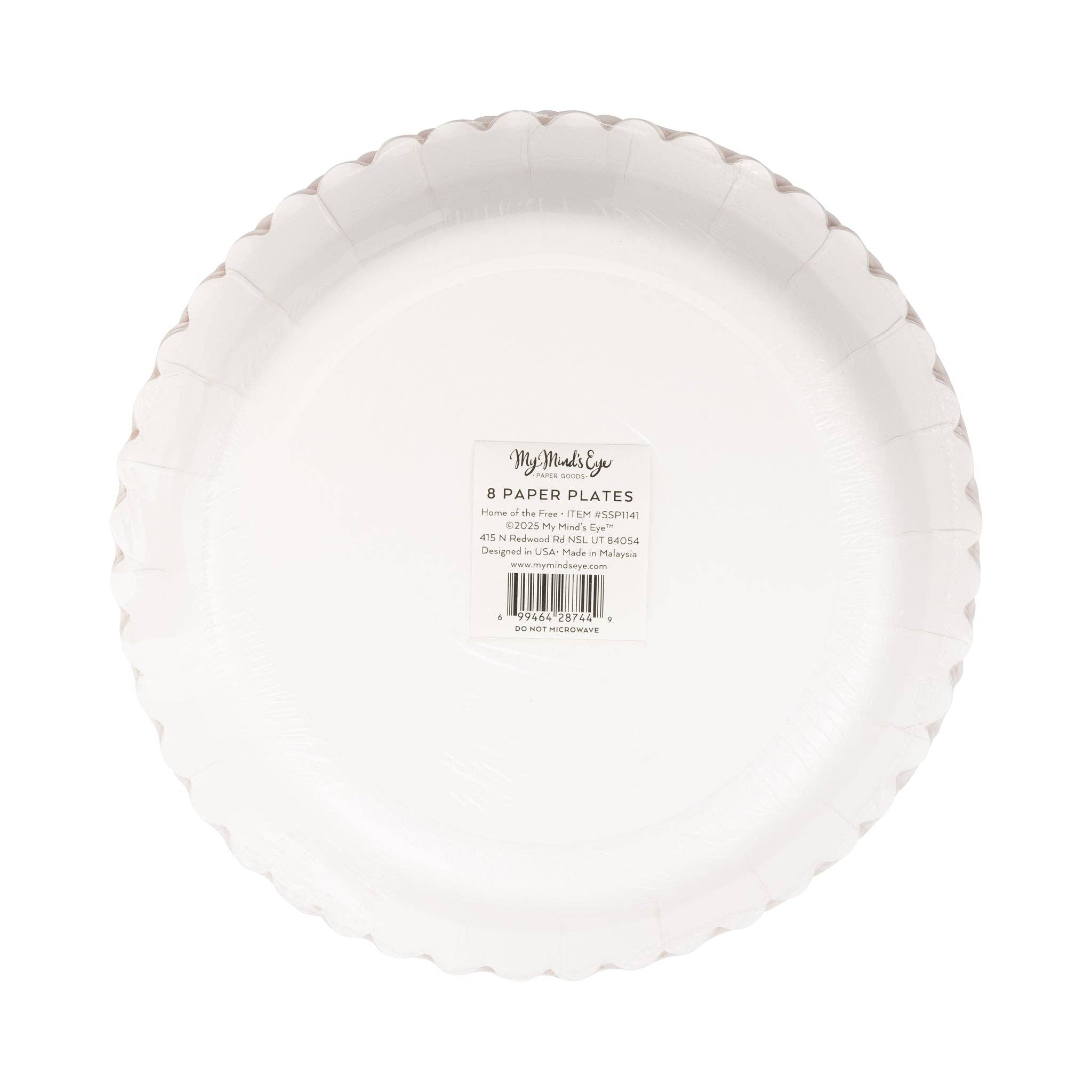 White paper plate with a label on a white background