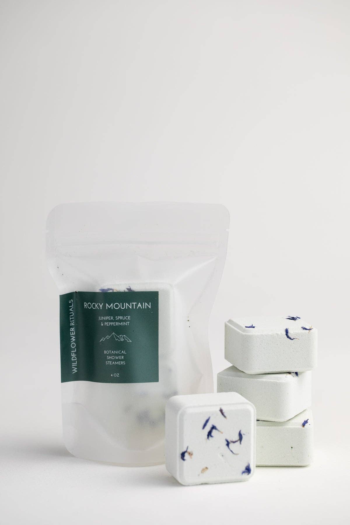 Shower steamers with packaging on a white background