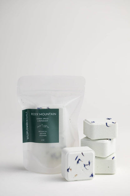 Shower steamers with packaging on a white background