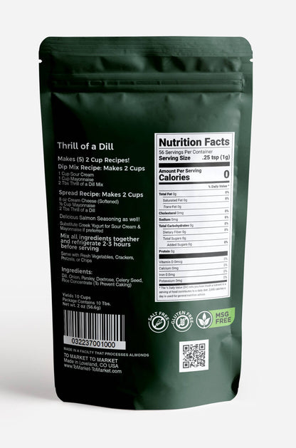 Back of a green seasoning packet with nutrition facts label on a white background