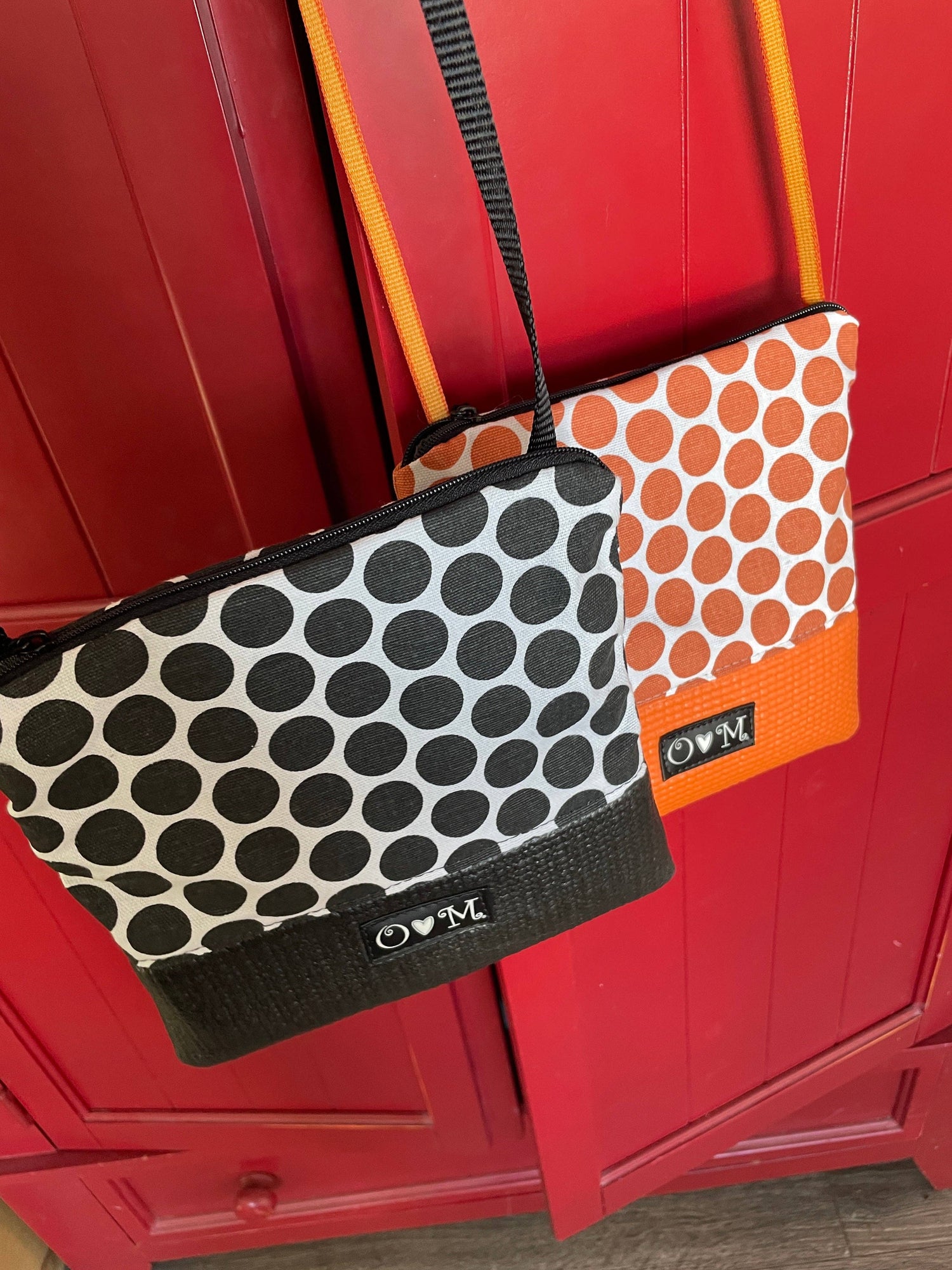 Stella Orange Cross Body Purse - Dot Print Fabric