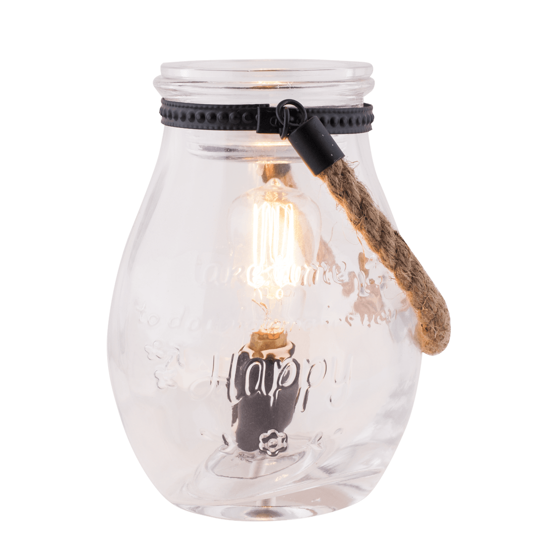 Clear glass jar with a light bulb inside on a white background