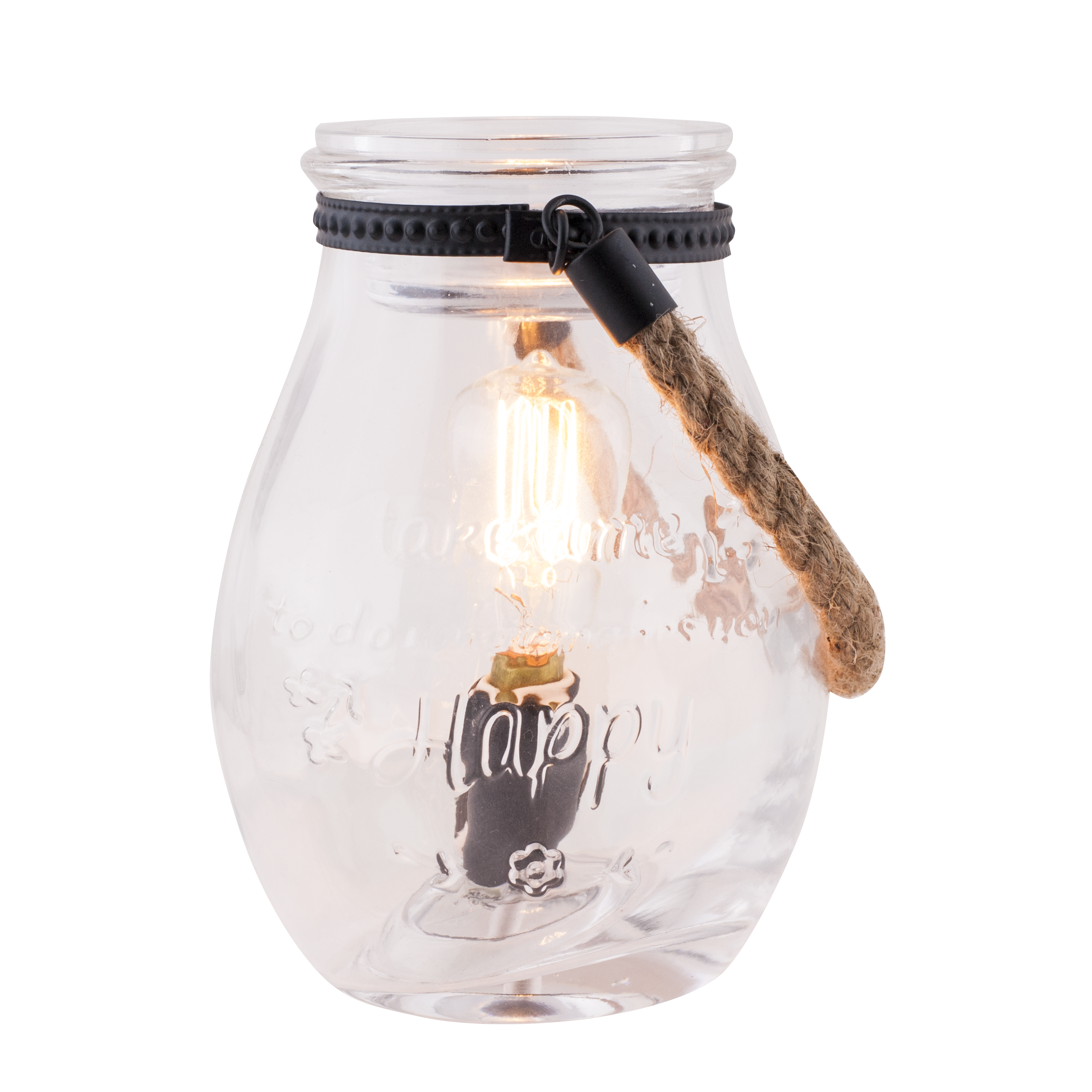 Clear glass jar with a light bulb inside on a white background