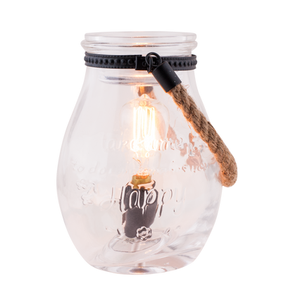 Clear glass jar with a light bulb inside on a white background