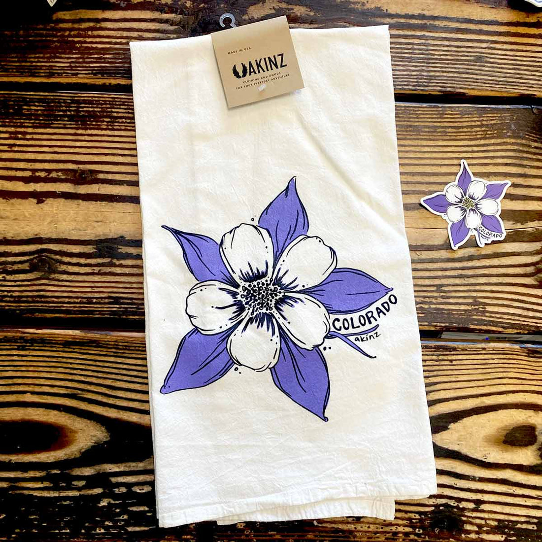 Colorado columbine flower tea towel