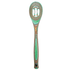 Decorative wooden spoon with a green handle on a white background