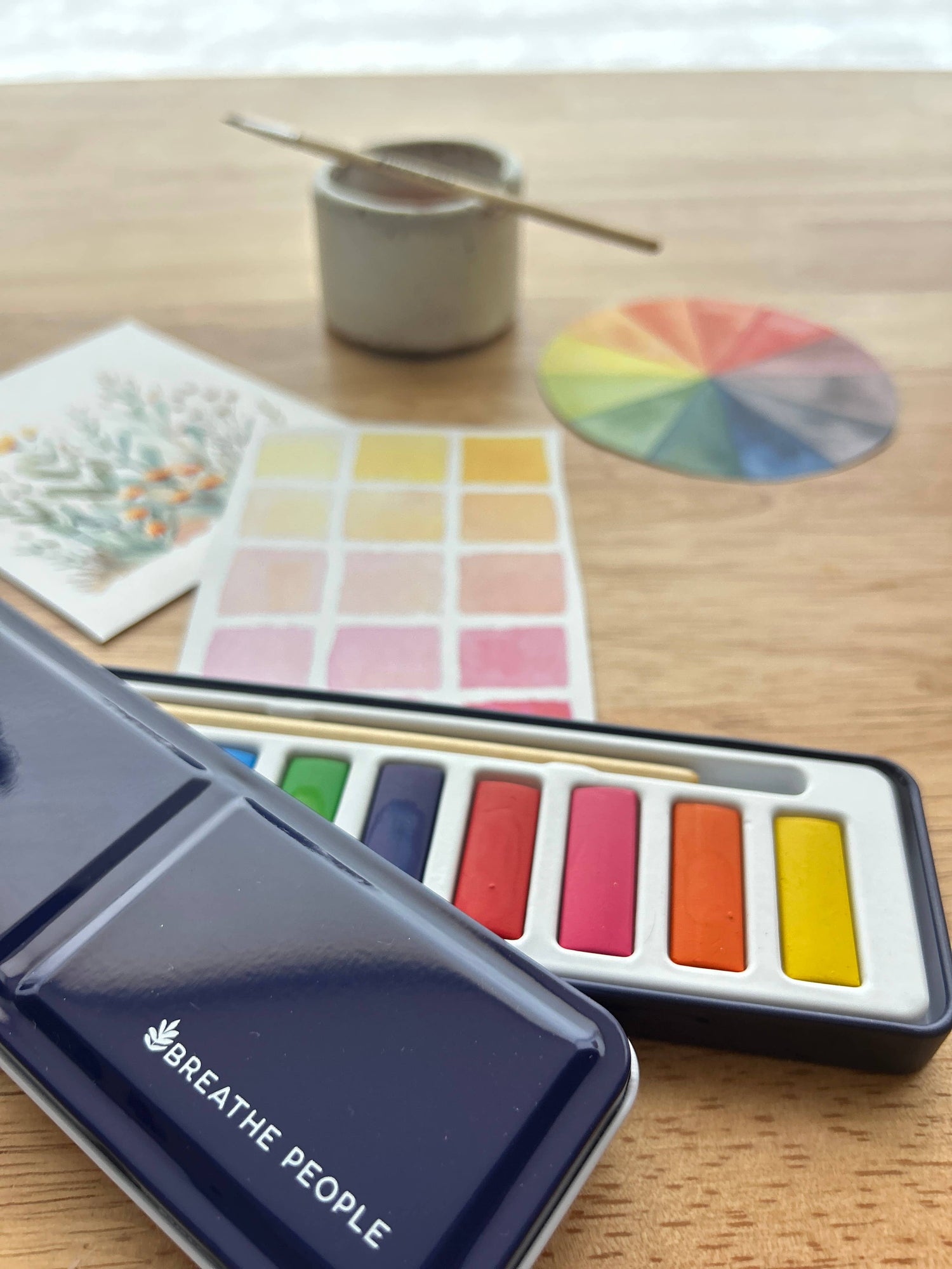 Watercolor Set (12 Artist Grade Colors + Wood Paintbrush)