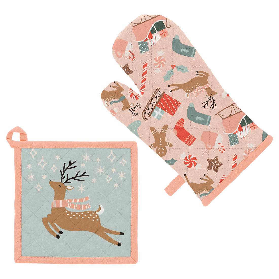 Dancing Deer Christmas Oven Mitt &amp; Pot Holder