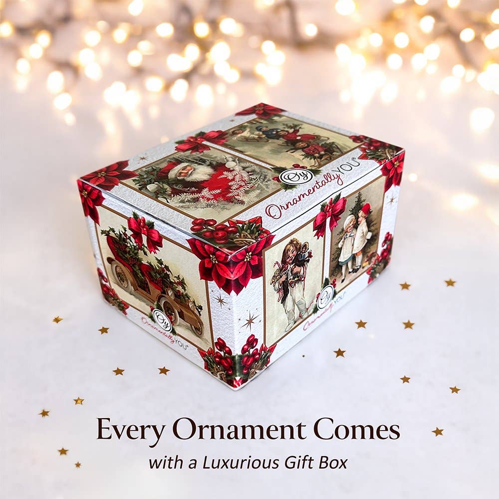 Decorative Christmas gift box with festive design on a soft focus background