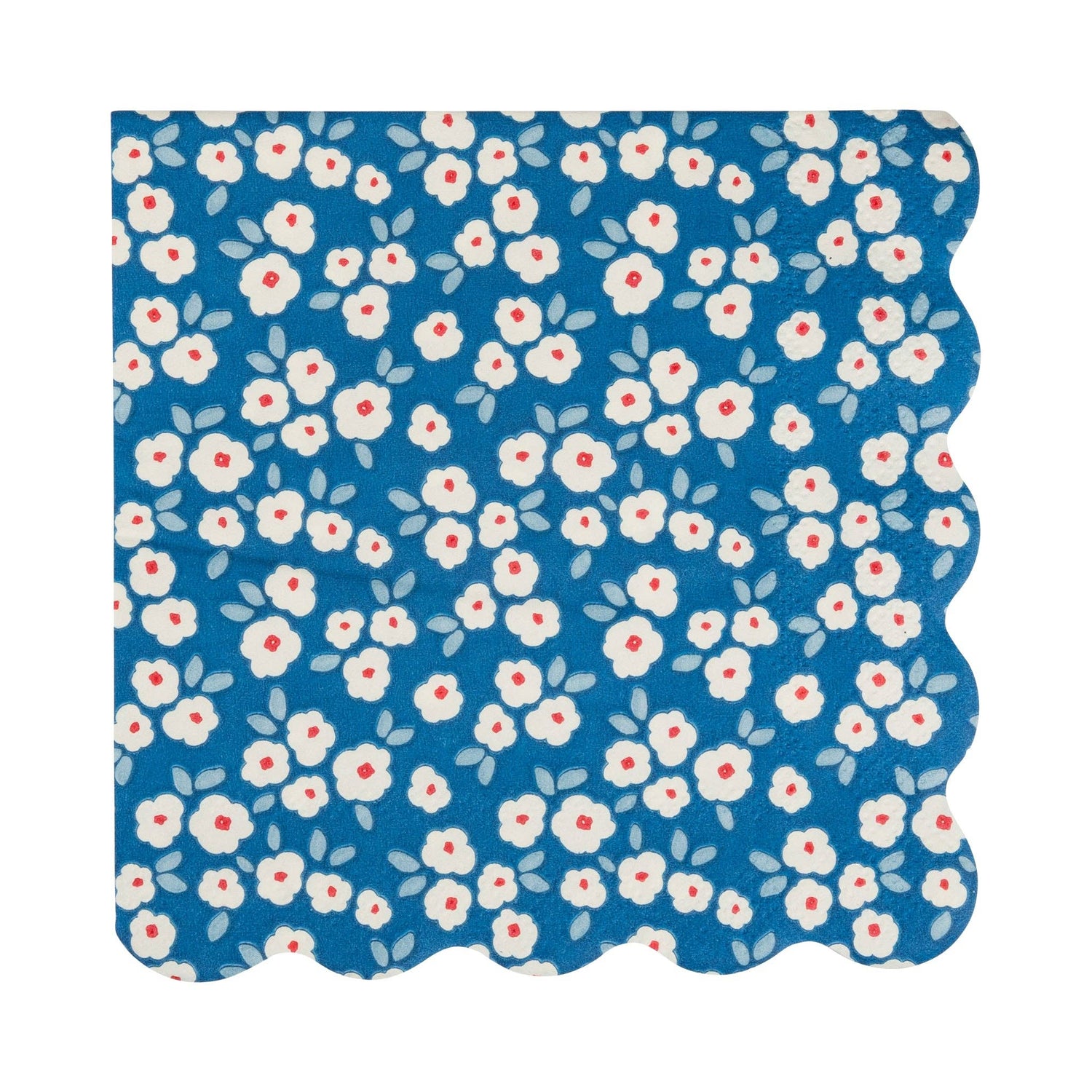 Napkin with a blue floral pattern on a white background
