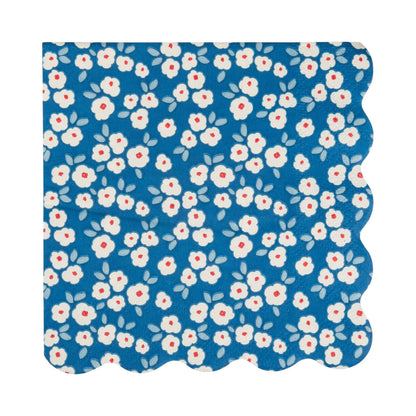 Napkin with a blue floral pattern on a white background