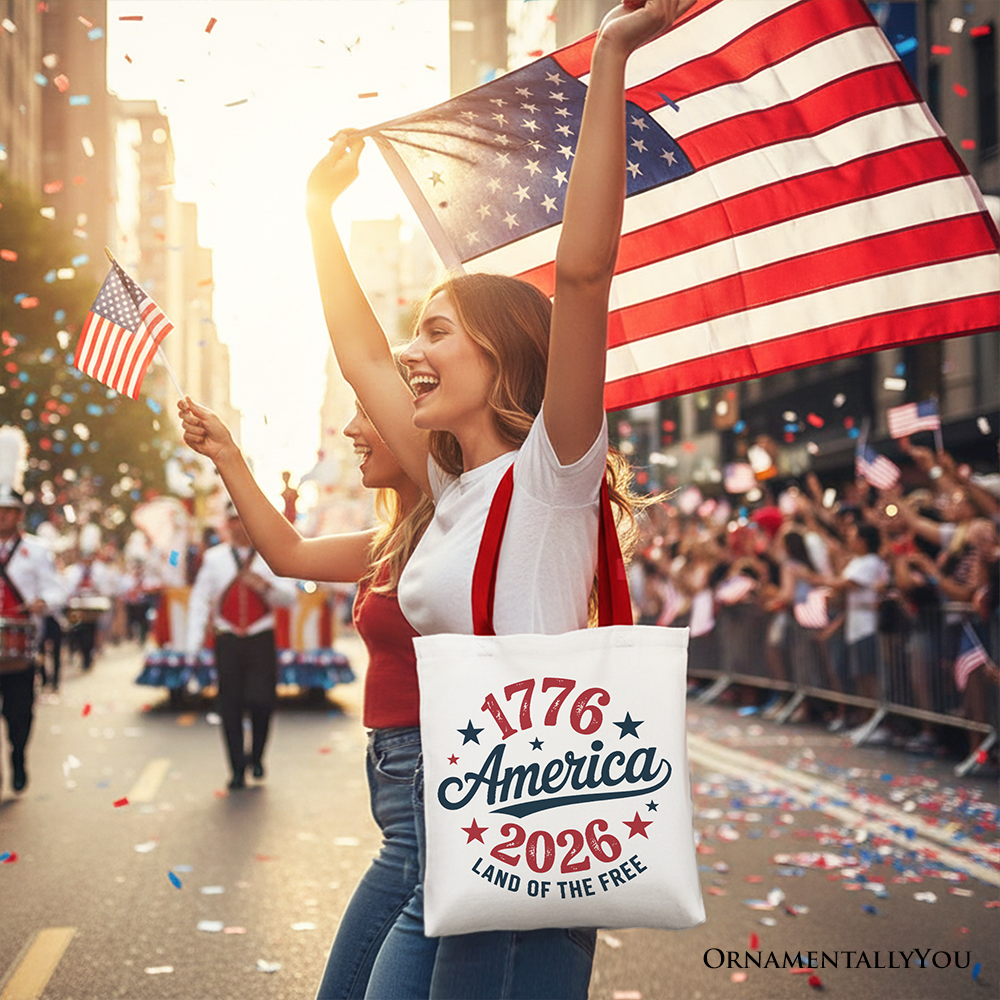 Woman holding an American flag with a &