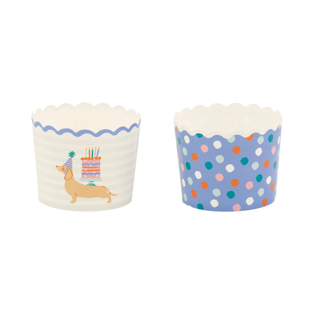 Two cupcake liners with different designs on a white background