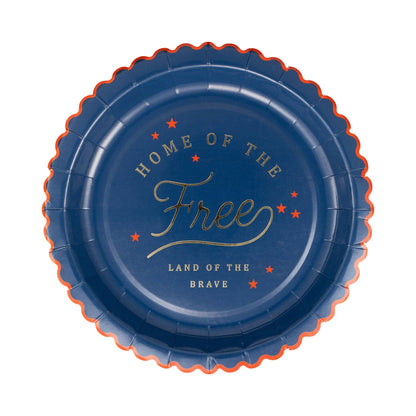Blue paper plate with &