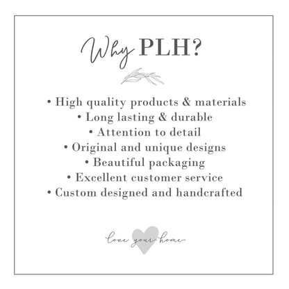 Text list explaining why a brand or product line is called PLH, with bullet points about quality, durability, attention to detail, and more.