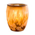 Orange glass wax melt warmer with a wax tart inside on a white background