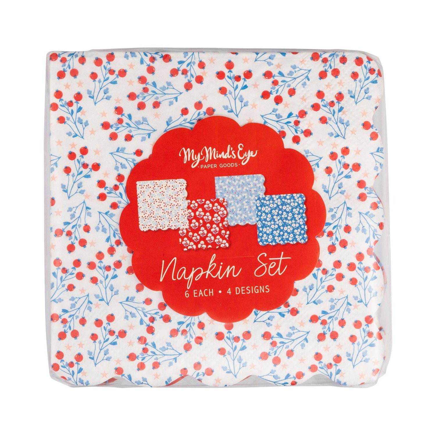Packaged napkin set with floral patterns and &