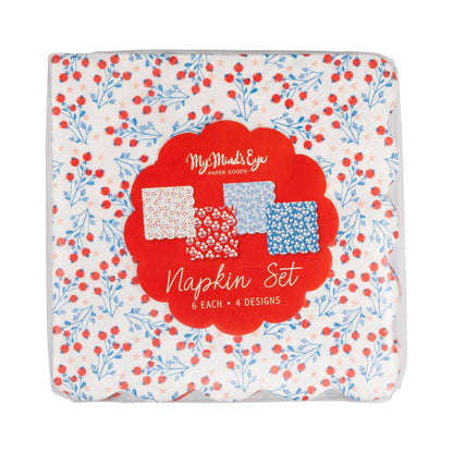 Packaged napkin set with floral patterns and &