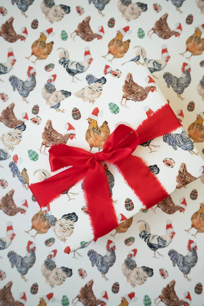 Gift Wrap Roll - Christmas Chickens in Santa Hats