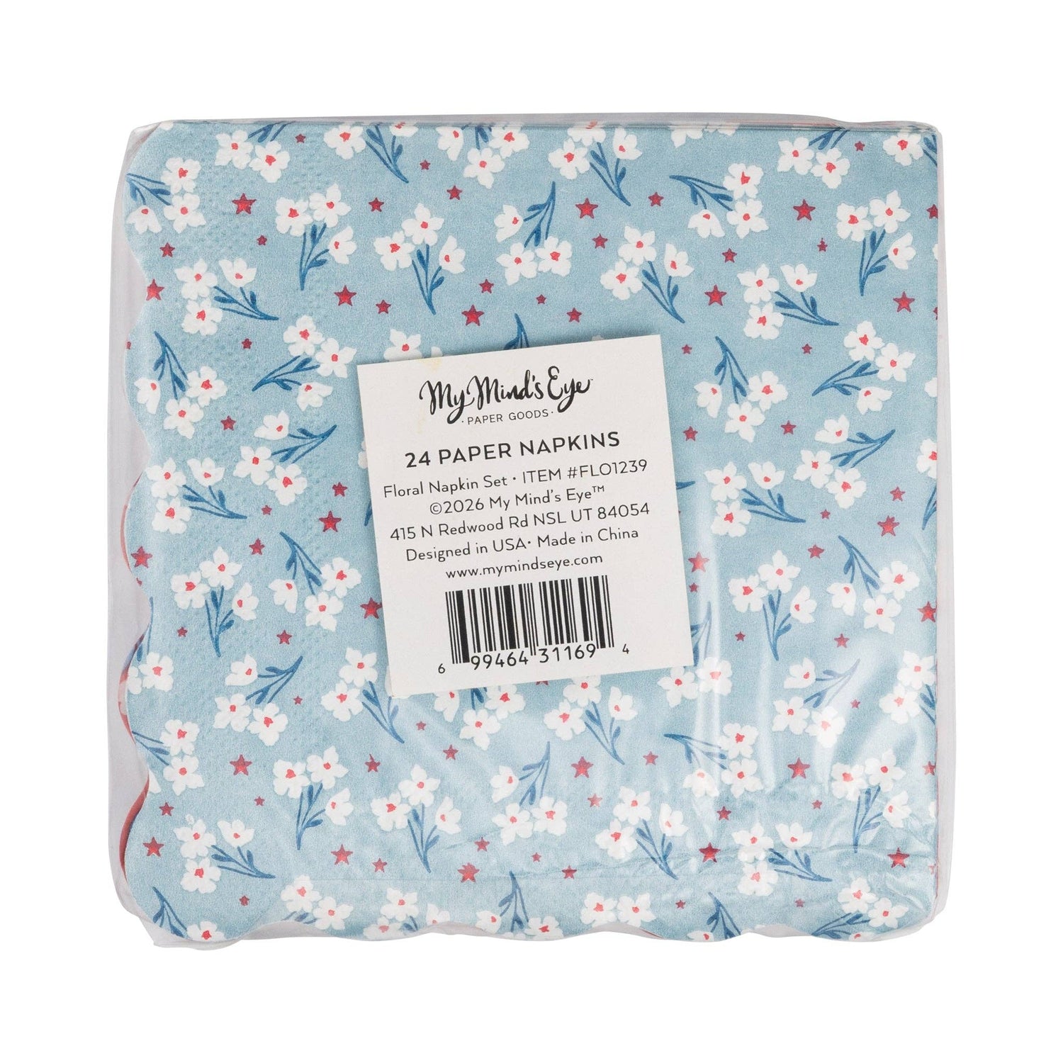 Pack of paper napkins with floral design and &