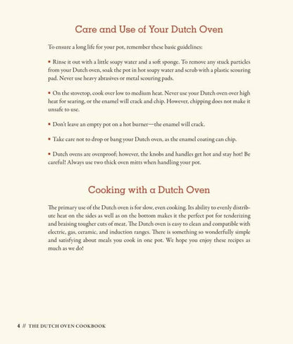 Instructions for care and use of a Dutch oven on a white background