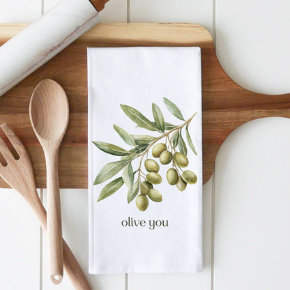 Kitchen towel with olive design and &