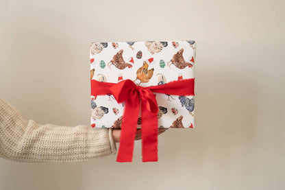 Gift Wrap Roll - Christmas Chickens in Santa Hats