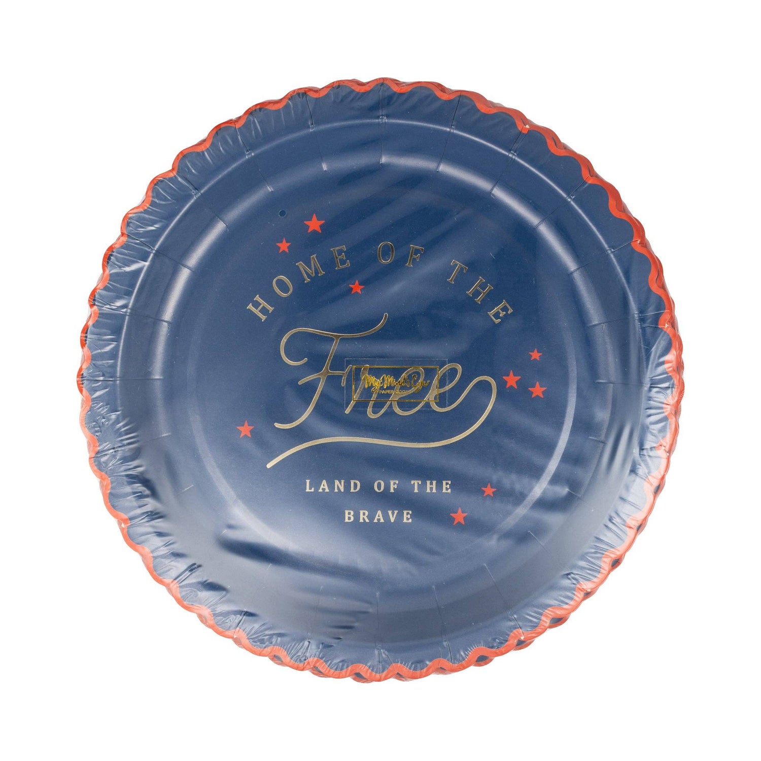 Blue paper plate with &